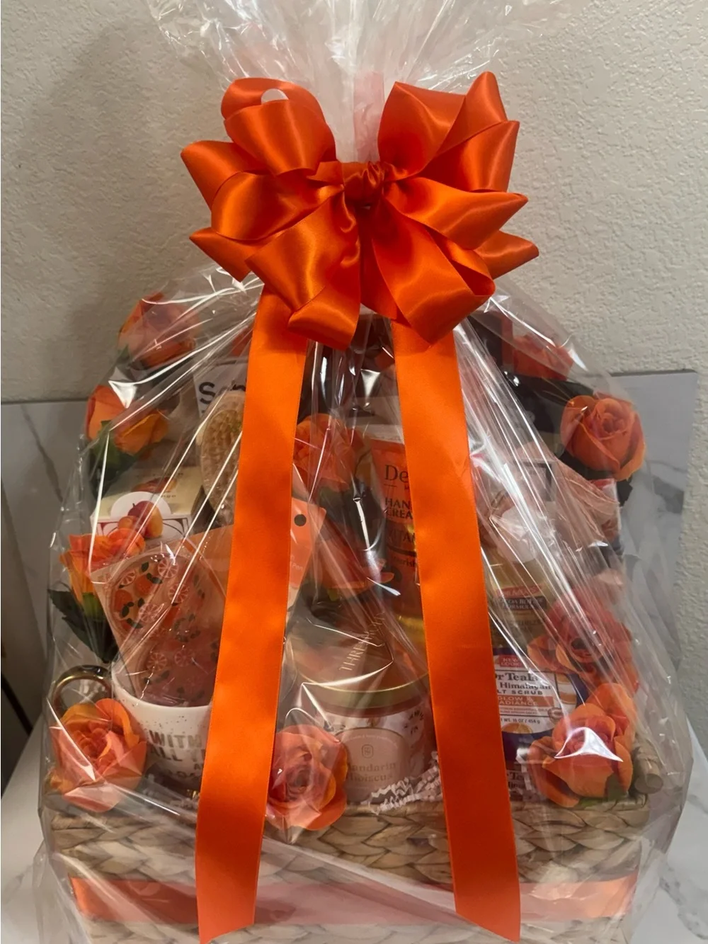 Orange Decorative Gift Basket with Satin Bow